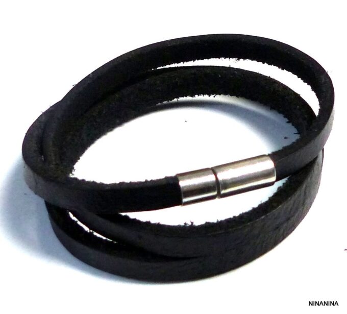 N3031terj_Bracelet_homme_cuir_3_tours_cuir_fermoir_acier_inoxydable