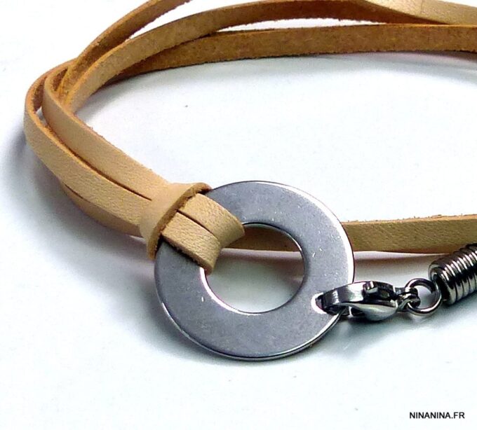 N3037tera_Bracelet_cible_2_tours_cuir_et_acier_inoxydable