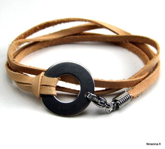 N3037tera_bracelet_xrap_cuir_et_disque_acier_inoxydable