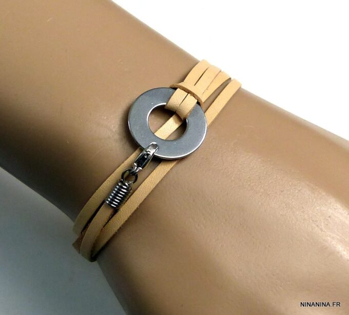 N3037terb_Bracelet_cible_2_tours_cuir_et_acier_inoxydable