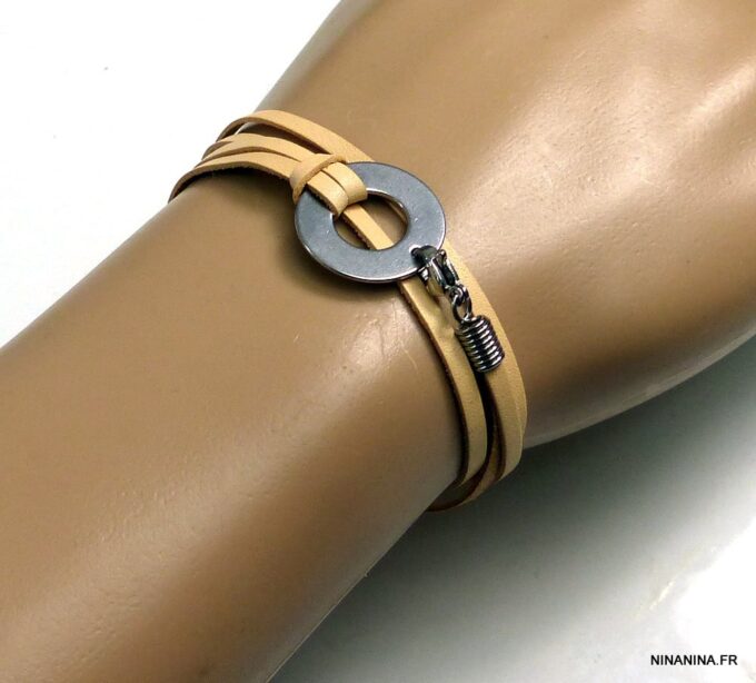 N3037terc_Bracelet_cible_2_tours_cuir_et_acier_inoxydable