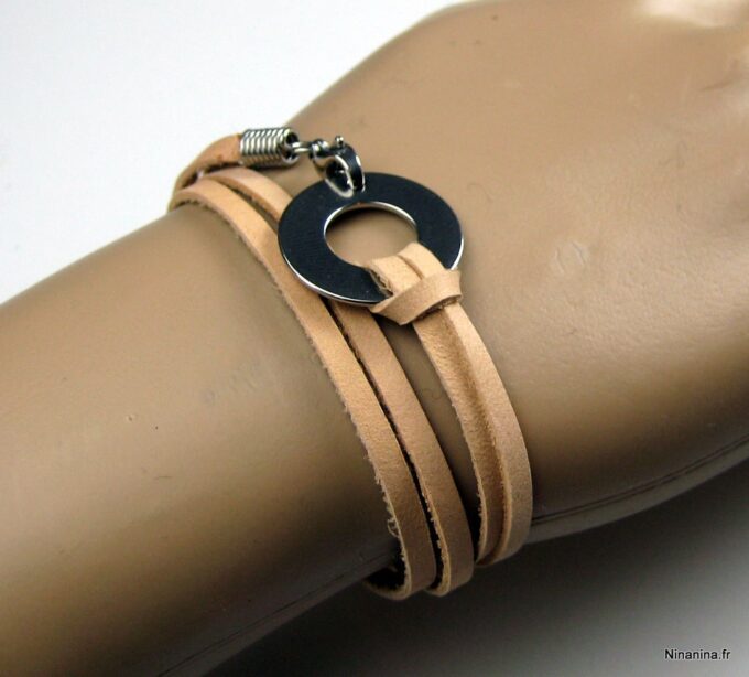 N3037terc_bracelet_xrap_cuir_et_disque_acier_inoxydable