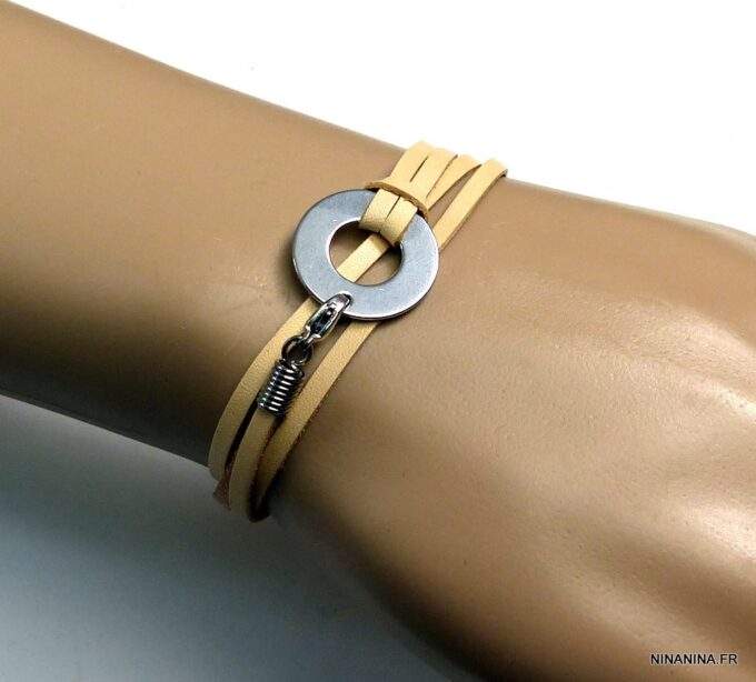 N3037terd_Bracelet_cible_2_tours_cuir_et_acier_inoxydable