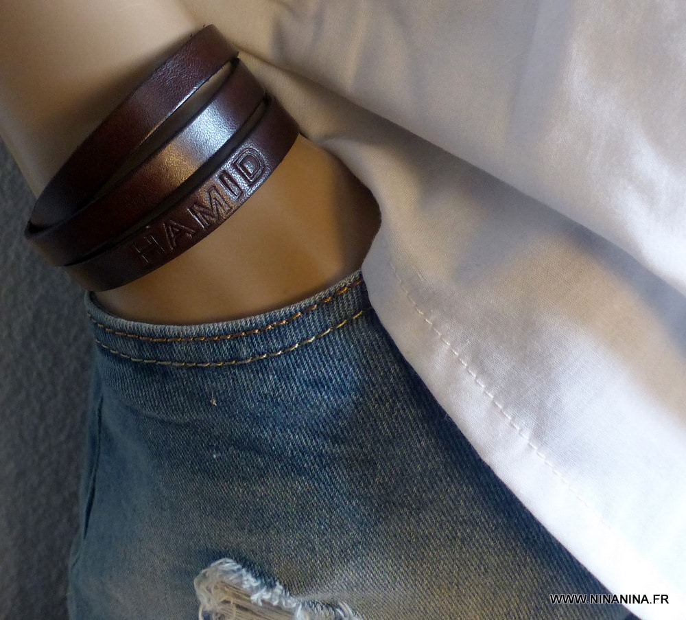 Bracelet homme cuir 3 tours personnalisé Acier Inoxydable – Image 4