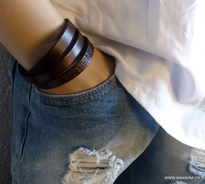 N3055b_Bracelet_homme_cuir_3_tours_personnalise_fermoir_acier_inoxydable_argente_NINANINA
