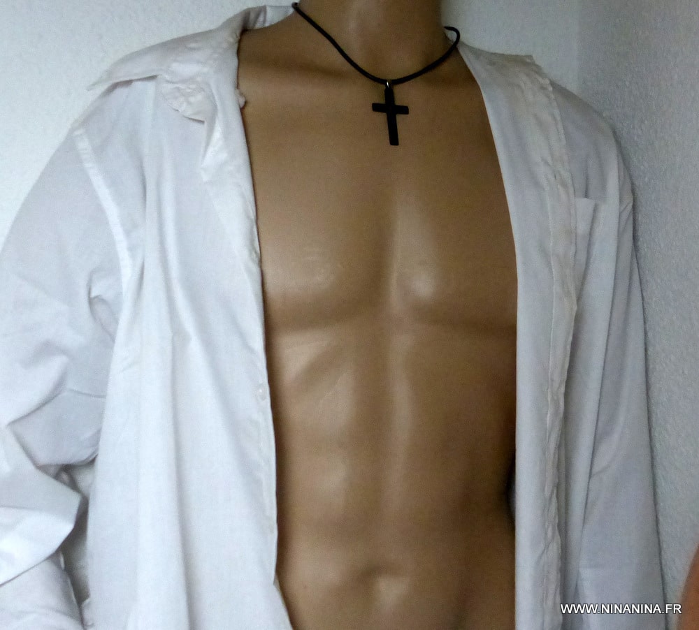 Collier homme pendentif croix Acier noire cordon cuir – Image 4