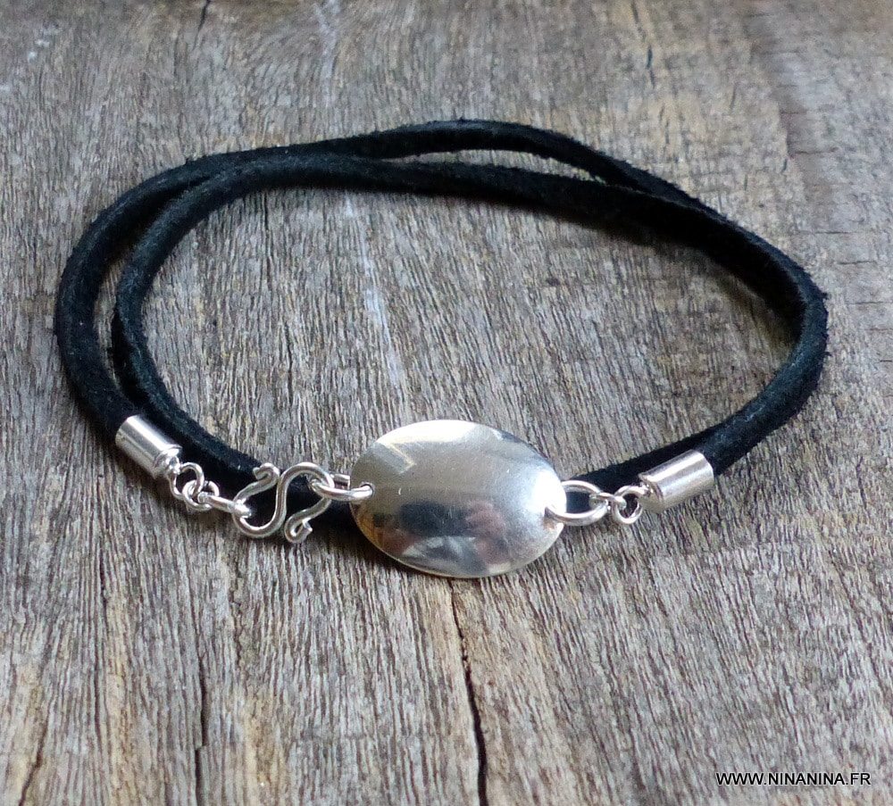 Bracelet double tour femme Argent 925 Cordon Cuir – Image 2