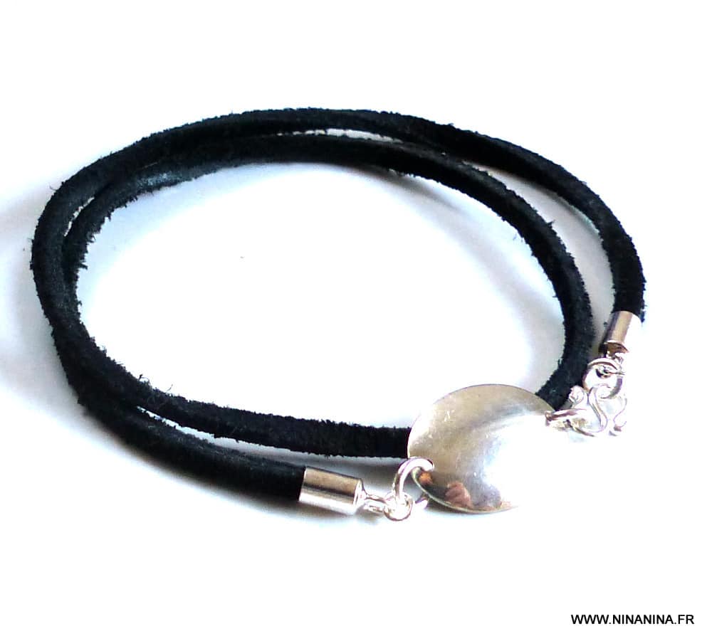 Bracelet double tour femme Argent 925 Cordon Cuir – Image 9