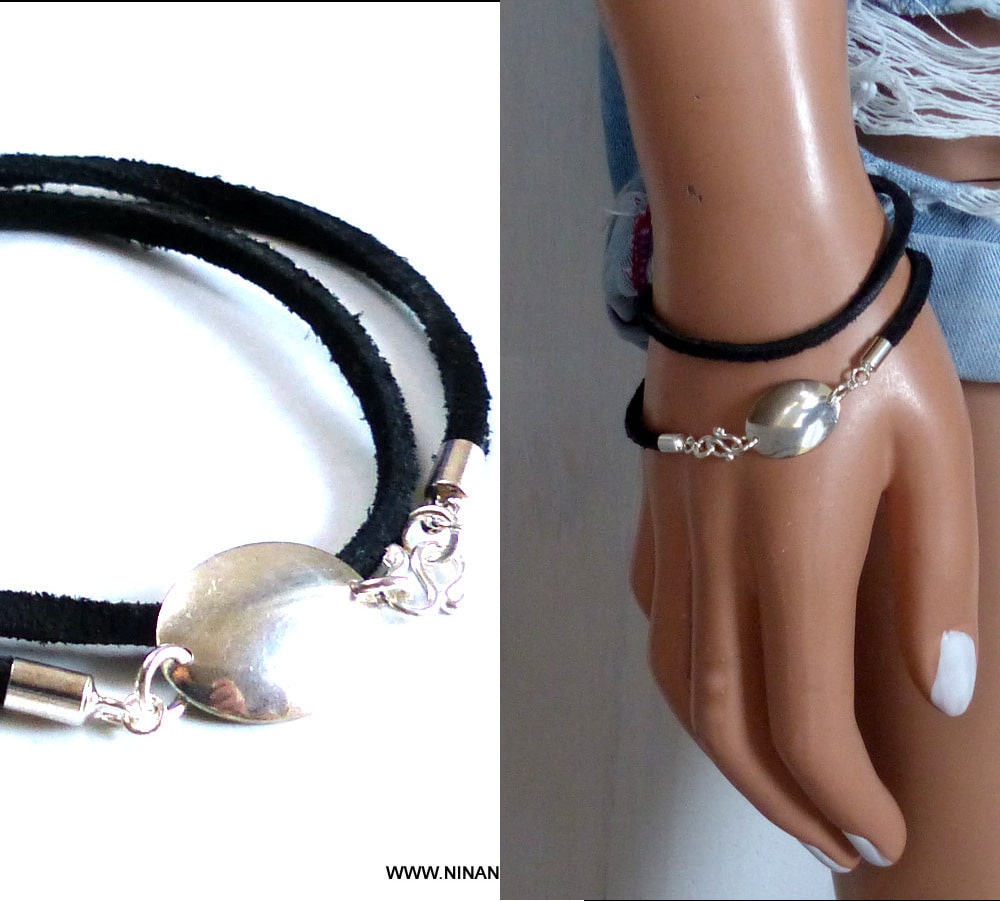 Bracelet double tour femme Argent 925 Cordon Cuir – Image 12