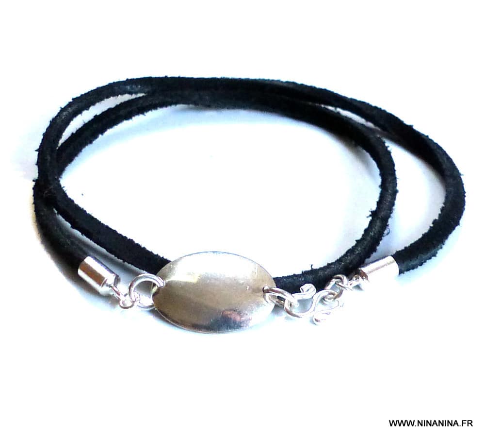 Bracelet double tour femme Argent 925 Cordon Cuir – Image 14