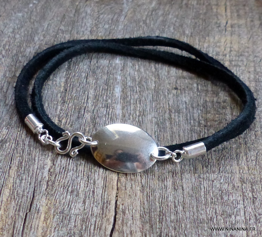 Bracelet double tour femme Argent 925 Cordon Cuir – Image 5
