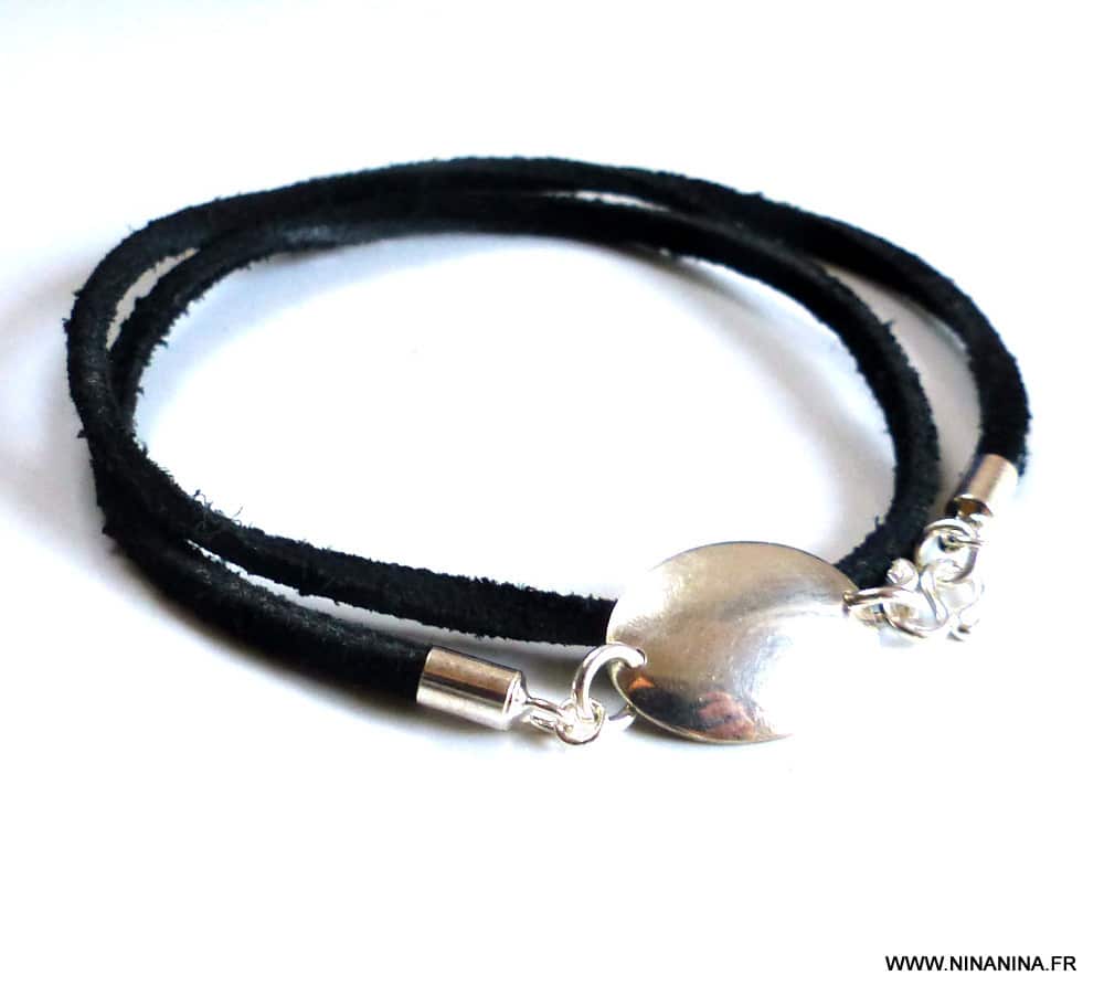 Bracelet double tour femme Argent 925 Cordon Cuir – Image 6