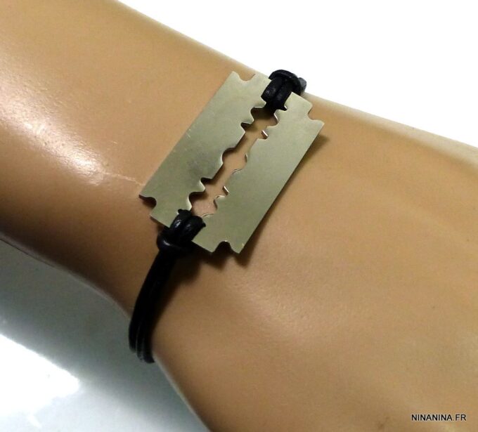 N3080b_bracelet_cordon_cuir_lame_de_rasoir_acier_inoxydable