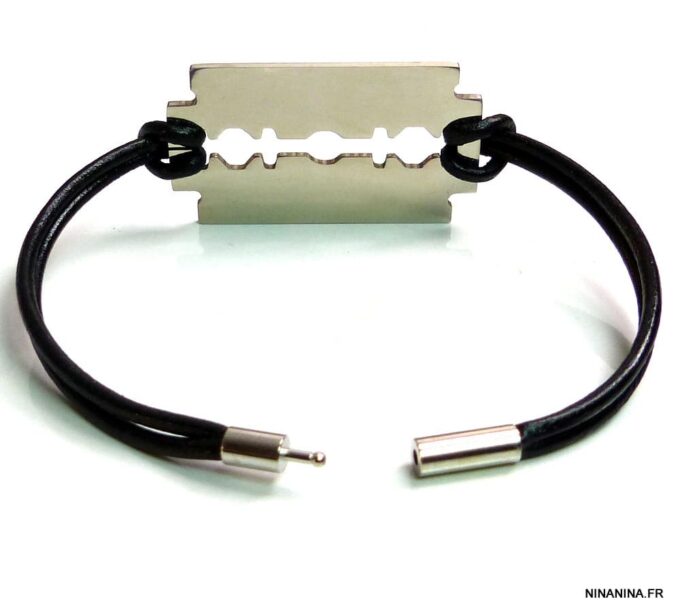 N3080terb_Bracelet_cordon_cuir_lame_de_rasoir_acier_inoxydable