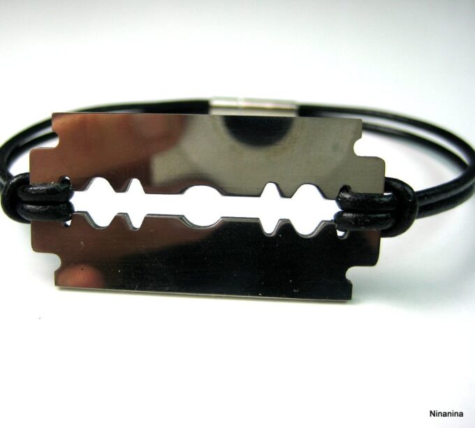 N3080terc_bracelet_cordon_cuir_lame_de_rasoir