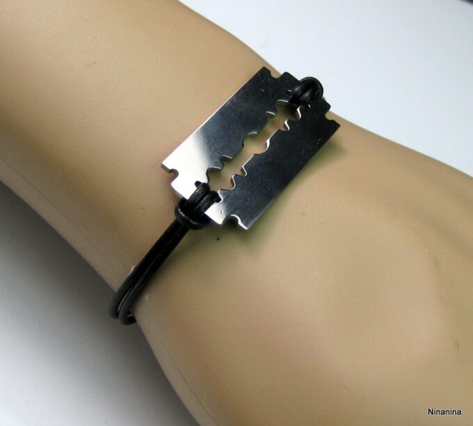 N3080terd_bracelet_cordon_cuir_lame_de_rasoir