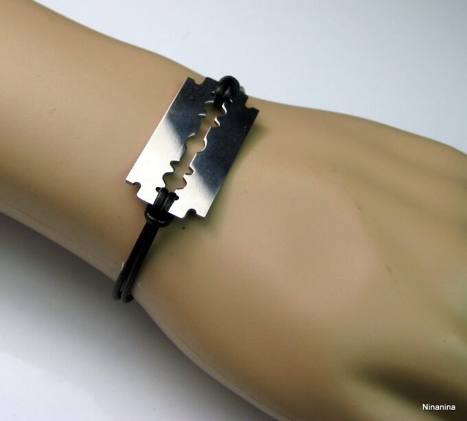 N3080tere_bracelet_cordon_cuir_lame_de_rasoir