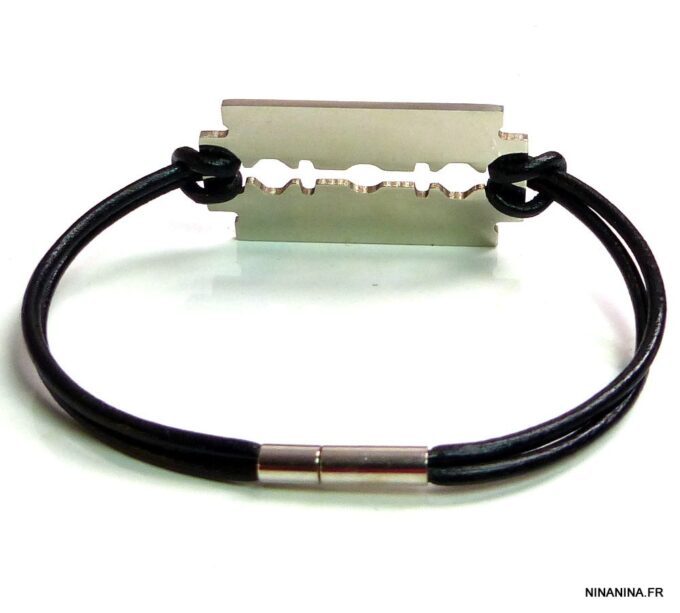 N3080terg_Bracelet_cordon_cuir_lame_de_rasoir_acier_inoxydable
