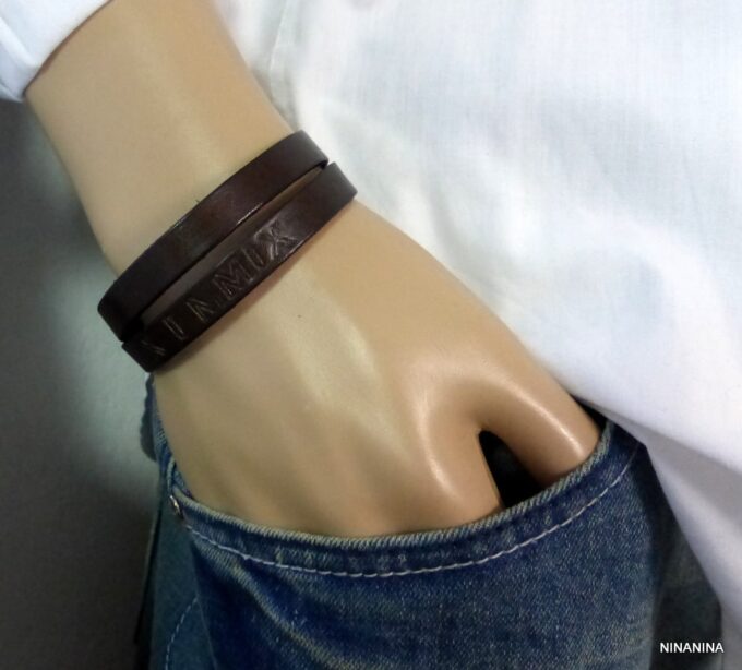 N3085b_Bracelet_homme_cuir_personnalise_chiffres_romains_fermoir_acier_inoxydable