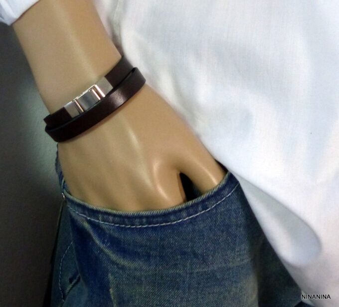 N3085d_Bracelet_homme_cuir_personnalise_chiffres_romains_fermoir_acier_inoxydable