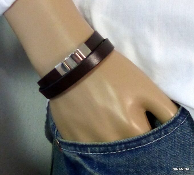 N3085j_Bracelet_homme_cuir_personnalise_chiffres_romains_fermoir_acier_inoxydable
