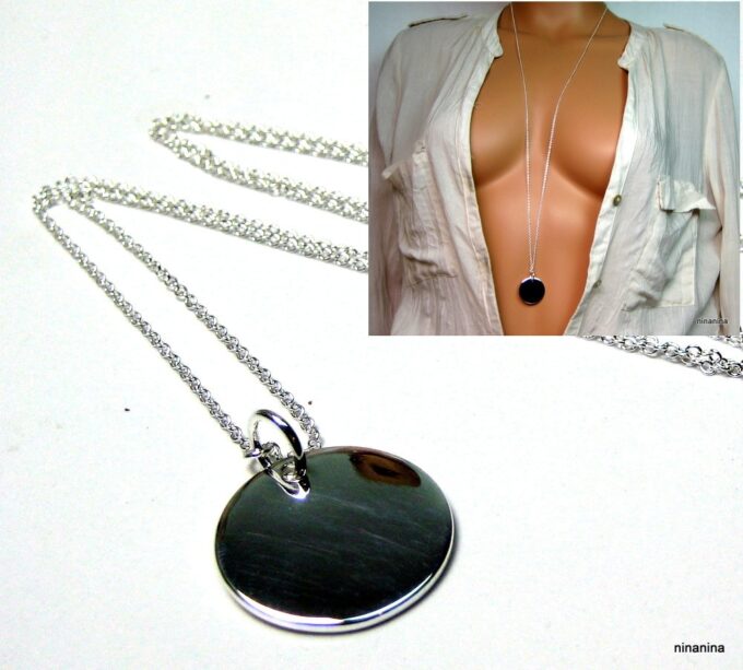 Sautoir artisanal pour femme en argent plaqué avec médaille - Bijou fait main chic et intemporel signé Ninanina