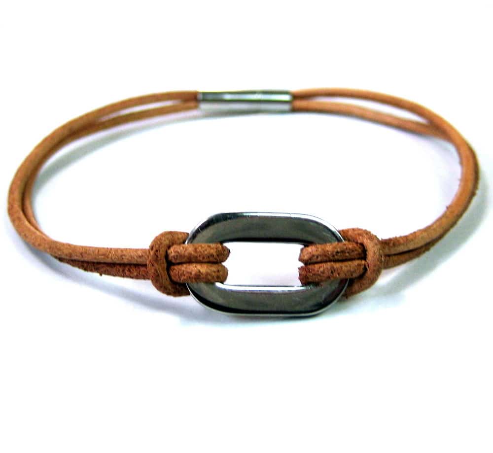 Bracelet Homme Anneau Ovale Acier Inoxydable cordon cuir – Image 6