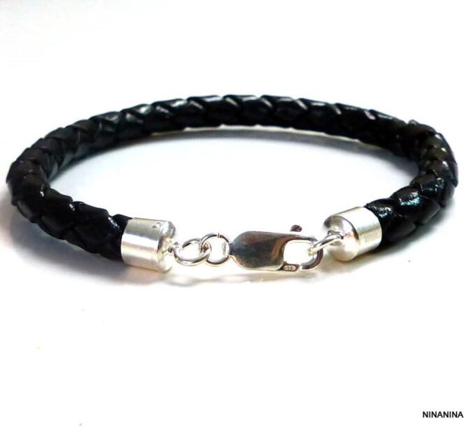 N3175terc_Bracelet_homme_cuir_tresse_fermoir_argent_massif