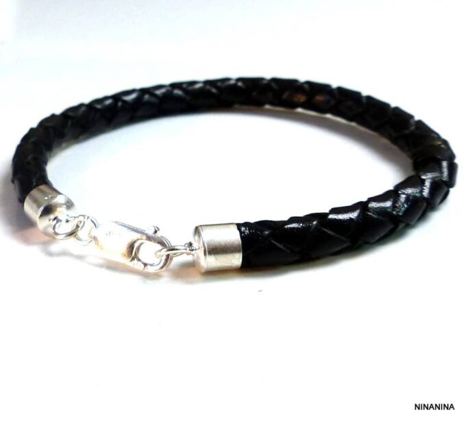 N3175terf_Bracelet_homme_cuir_tresse_fermoir_argent_massif