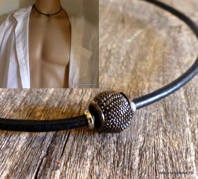 N3177_Collier_homme_cordon_cuir_perle_resille_noire_fermoir_acier_inoxydable_NINANINA