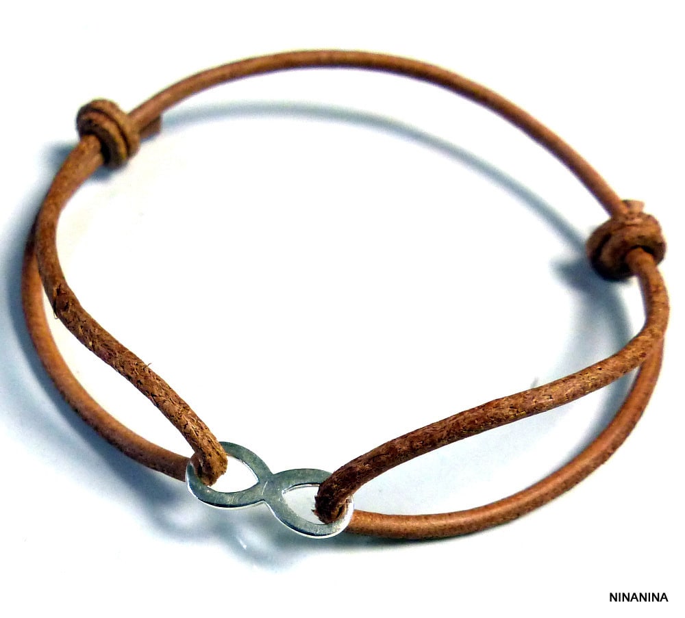 Bracelet infini Argent 925 massif cordon cuir réglable – Image 7