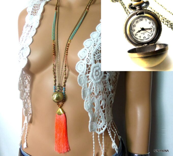 N3189terp_collier_long_sautoir_montre_gousset_boule_bronze