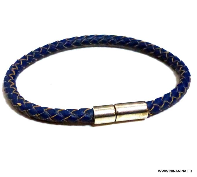 N3225_Bracelet_homme_cuir_bleu_tresse_fermoir_acier_inoxydable_-_Bijoux_en_ligne_NINANINA