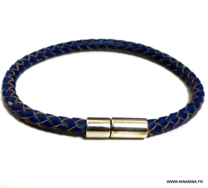 N3225c_Bracelet_homme_cuir_bleu_tresse_fermoir_acier_inoxydable_-_Bijoux_en_ligne_NINANINA