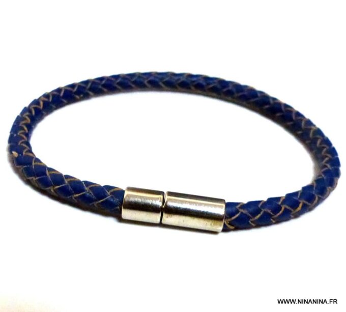 N3225e_Bracelet_homme_cuir_bleu_tresse_fermoir_acier_inoxydable_-_Bijoux_en_ligne_NINANINA