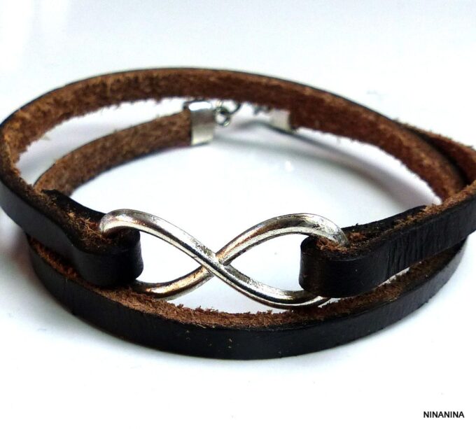 N3248terk_Bracelet_infini_2_tours_cuir_et_acier_inoxydable