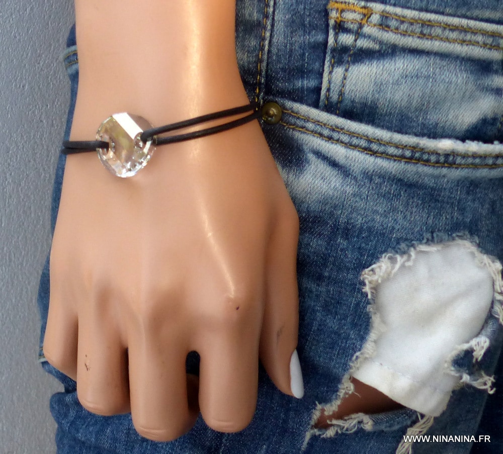 Bracelet swarovski cuir avec liens coulissants Ninanina