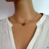 N3258bise_collier_fleur_acier_inoxydable_plaque_or