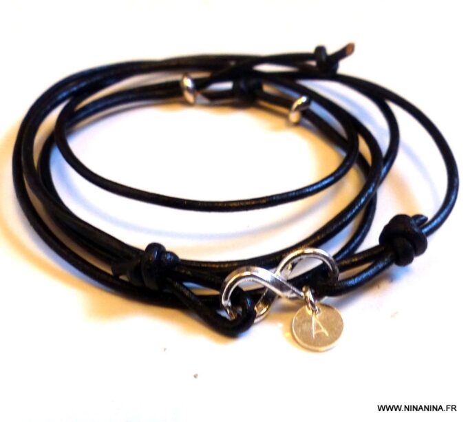 N3269a_Bracelet_wrap_cordon_cuir_infini_argent_925_massif_personnalise_-Bijoux_en_ligne_NINANINA