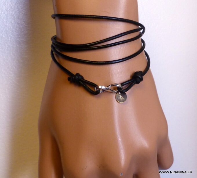 N3269b_Bracelet_wrap_cordon_cuir_infini_argent_925_massif_personnalise_-Bijoux_en_ligne_NINANINA