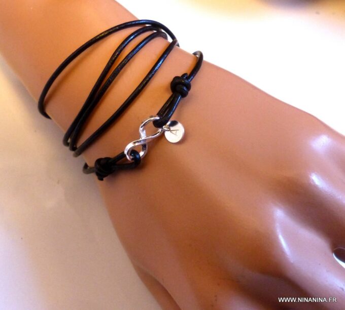 N3269c_Bracelet_wrap_cordon_cuir_infini_argent_925_massif_personnalise_-Bijoux_en_ligne_NINANINA