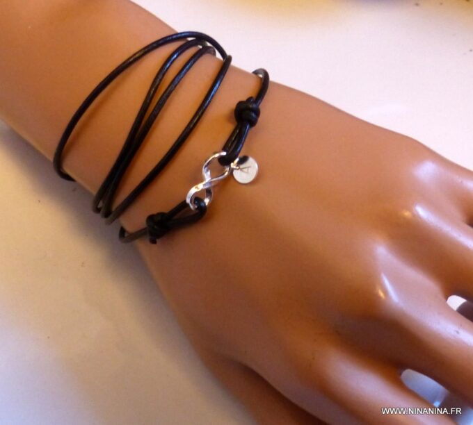 N3269f_Bracelet_wrap_cordon_cuir_infini_argent_925_massif_personnalise_-Bijoux_en_ligne_NINANINA