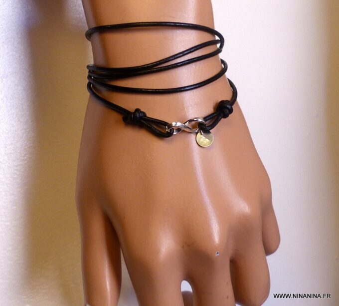 N3269h_Bracelet_wrap_cordon_cuir_infini_argent_925_massif_personnalise_-Bijoux_en_ligne_NINANINA