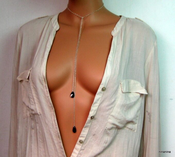 N3275terl_Collier_long_sautoir_argent_massif_et_goutte_cristal_de_swarovski