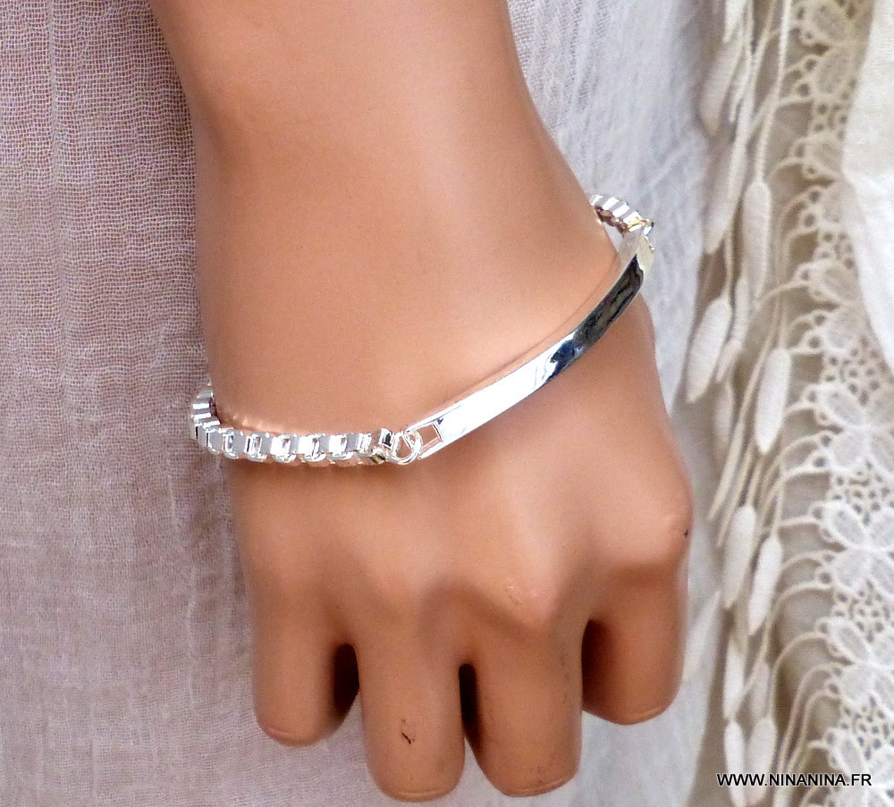 Gourmette femme Argent plaqué maille carrée Ninanina