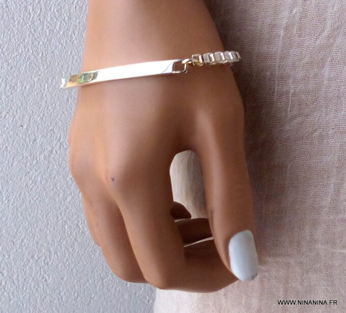 N3288d_Bracelet_gourmette_femme_plaque_argent_-_Bijoux_Bracelets_en_ligne_ninanina