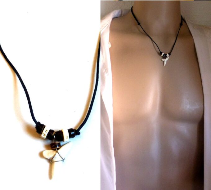 N3303_Collier_homme_cordon_coton_cire_dent_de_requin_et_perles_bois_-_Bijoux_en_ligne_NINANINA