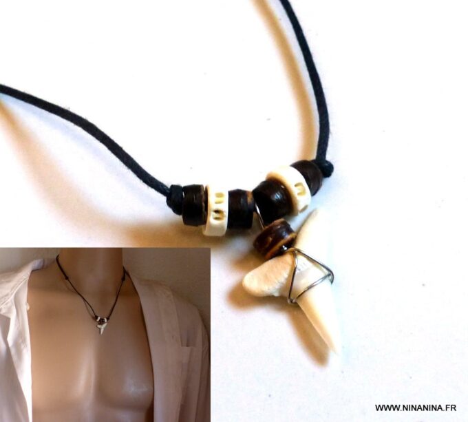 N3303c_Collier_homme_cordon_coton_cire_dent_de_requin_et_perles_bois_-_Bijoux_en_ligne_NINANINA