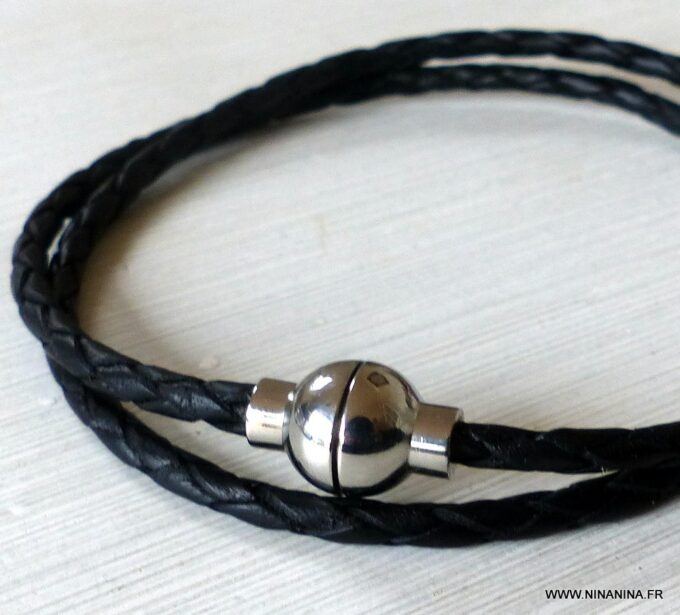 N3329_Bracelet_cordon_cuir_tresse_2_tours_fermoir_acier_aimante_-_Bijoux_en_ligne_NINANINA
