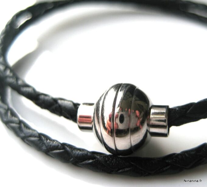 N3329_bracelet_2_tours_cuir_tresse_et_acier_inoxydable